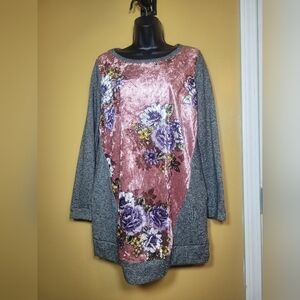 Sun & Moon Velvet Floral Long Sleeve Tunic Shirt sz S